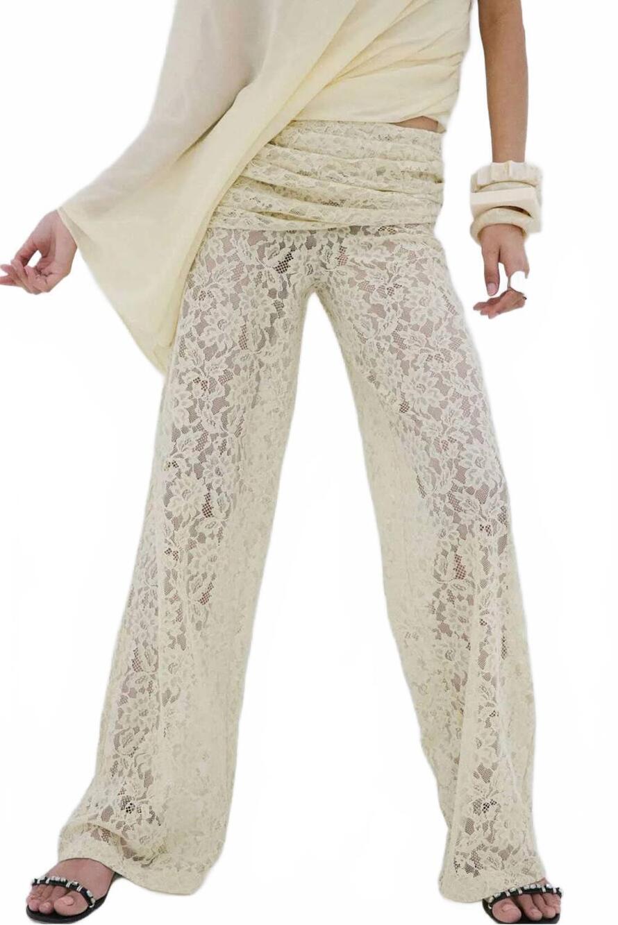 NEW DE LA VALI rocio trouser in antique yellow lace